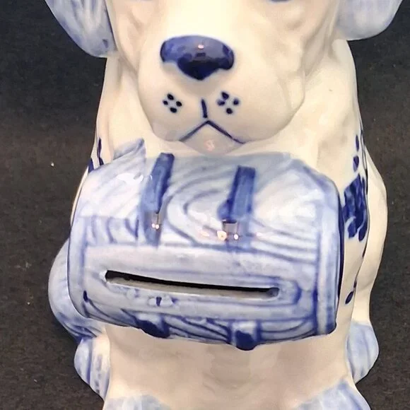 Vintage Delft Blue Ceramic Dog Coin Bank – Hand Painted Blue & White Collectible - Picture 8 of 12